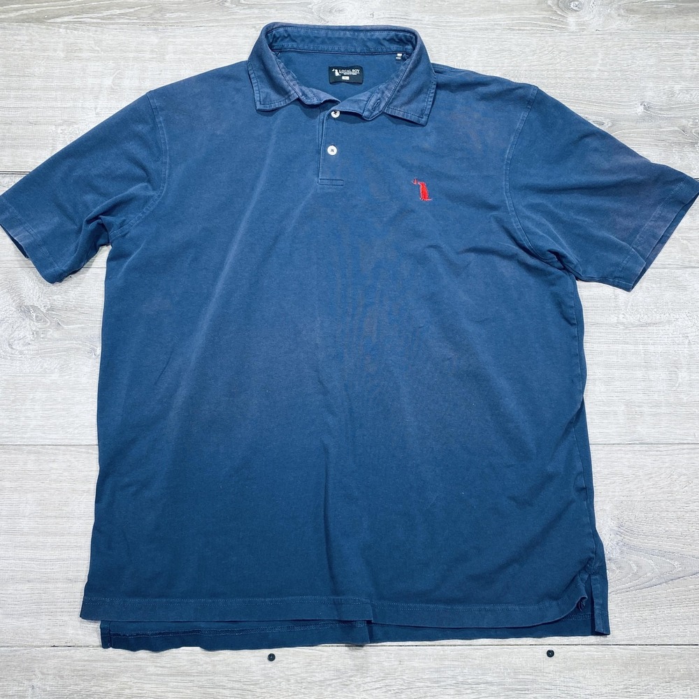 Local Boy‎ Outfitters Polo Shirt Mens XL Blue Stretch Dog Logo Cotton Casual